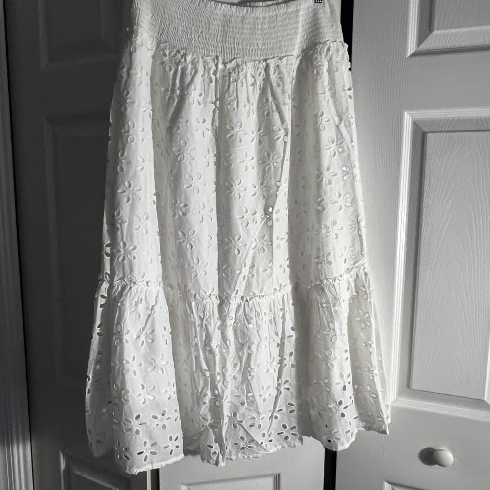 White Smocked Tiered Maxi Skirt